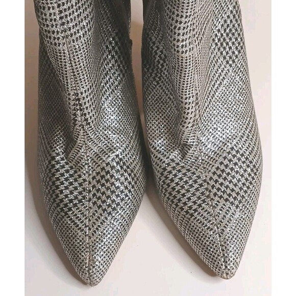 Gianni Bini Sz 6.5 Black White Metallic Houndstooth Tall Boots Mirror Heels EUC - Picture 5 of 16